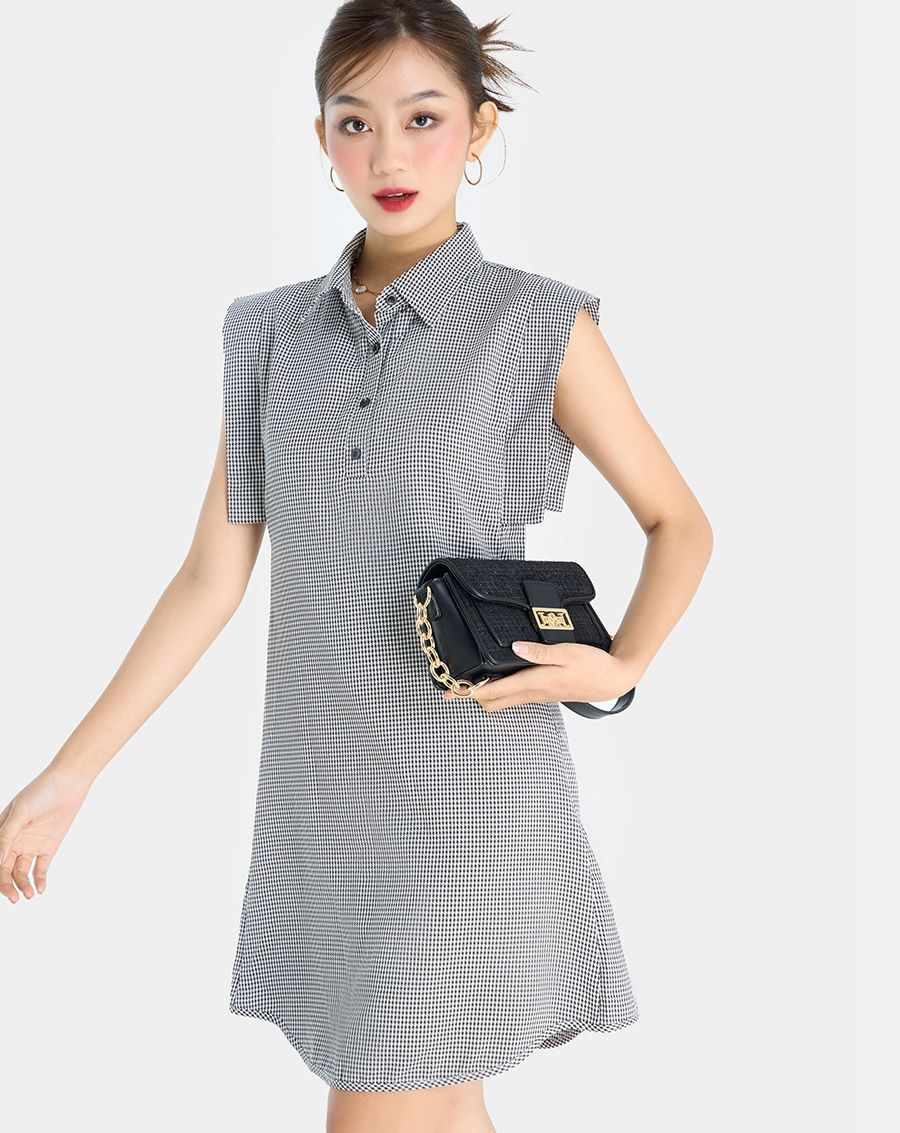 Đầm mini cổ sơ mi vai chờm