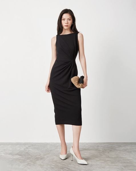  Đầm sát nách xoắn eo form bút chì 