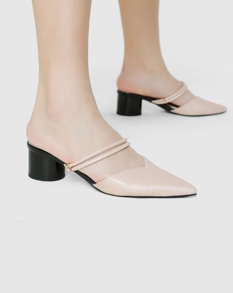  Giày mules mũi nhọn gót trụ 