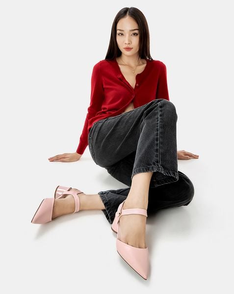  Giày Cao Gót Quai Hậu Khoá Trang Trí Xé Dán 