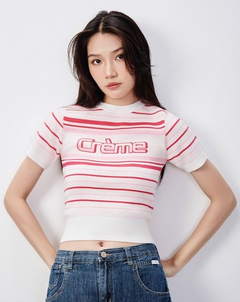 Áo dệt creme tay ngắn