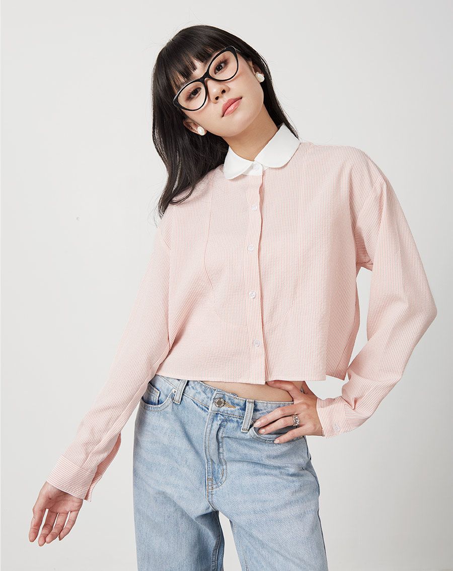 Áo sơ mi dài tay phối cổ