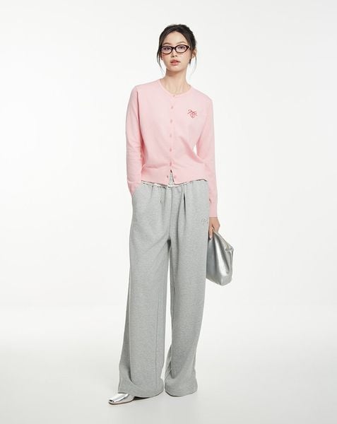  Áo cardigan cổ tròn thêu charm nơ 