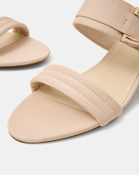  Giày Sandal Gót Trụ Thấp Quai Ngang Phối Khóa 