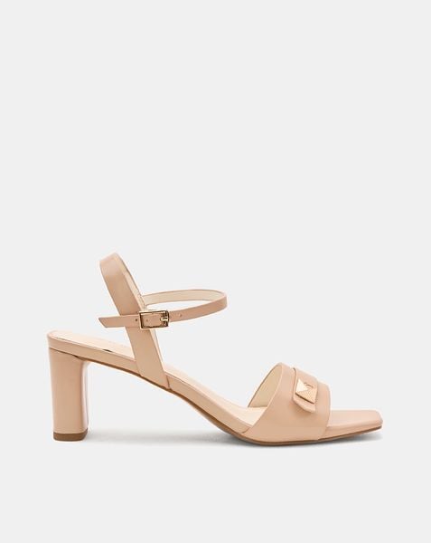 Giày Sandal Gót Trụ Quai Ngang Phối Khóa