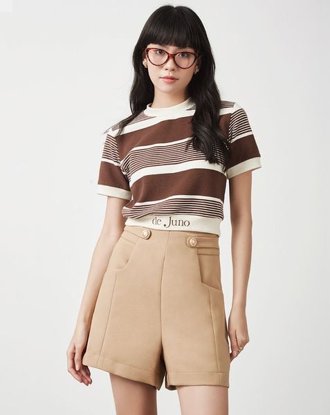  Quần short ống A phối nẹp nút 