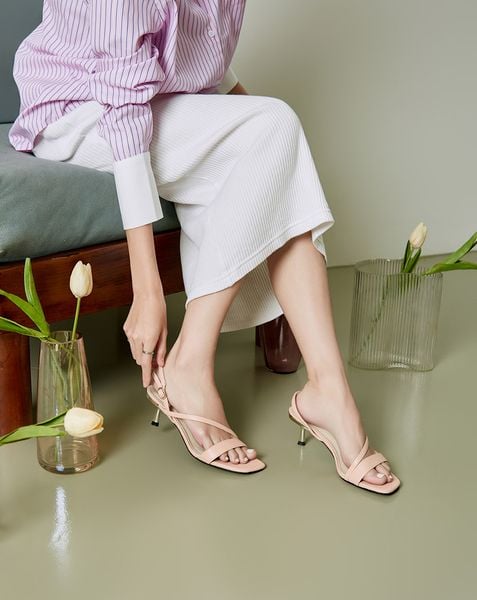  Giày Sandal Gót Trụ Quai Ngang Phối Quai Xéo 