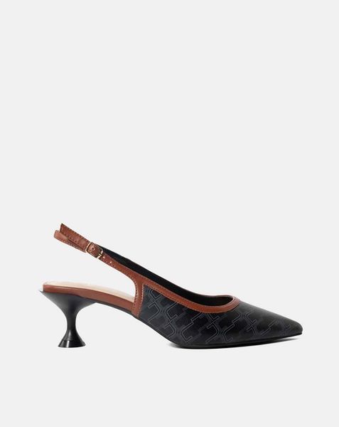 Giày cao gót slingback họa tiết monogram