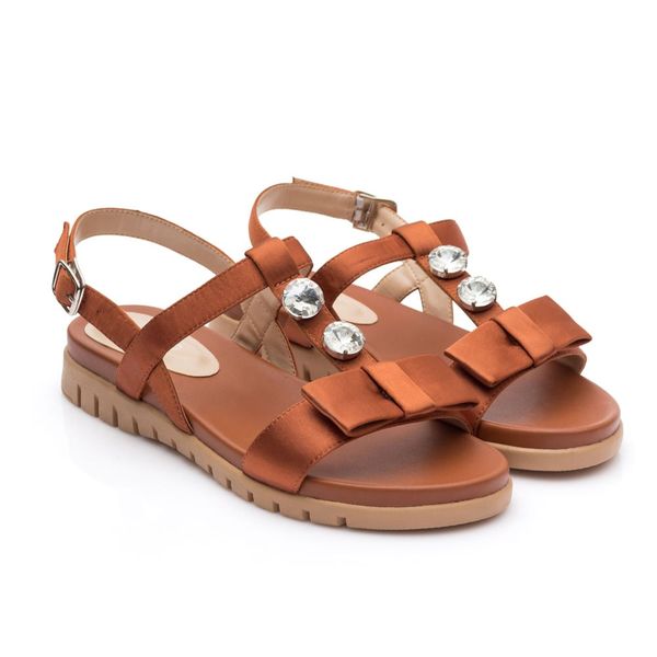 Giày sandal satin quai chữ T đính đá SD03016