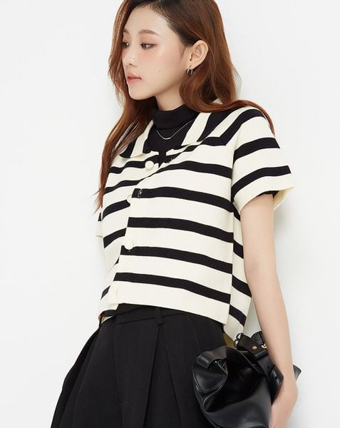  Áo dệt sọc form sơmi boxy tay ngắn 