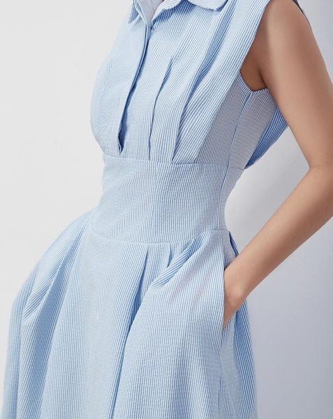  Đầm sơ mi không tay tùng xếp ly 