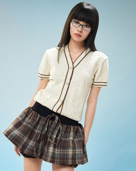  Áo dệt kim cổ V kiểu vặn thừng 