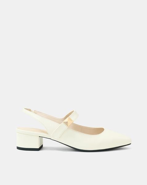 Giày Cao Gót Slingback Gót Vuông Phối Khóa Trang Trí
