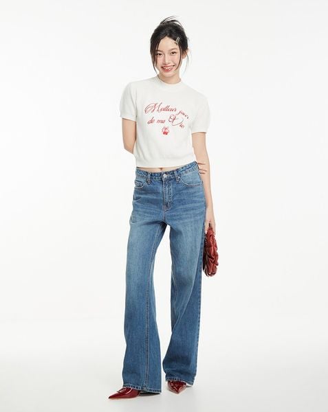  Áo dệt kim cổ lọ thêu chữ “Meilleur jour de ma vie” 