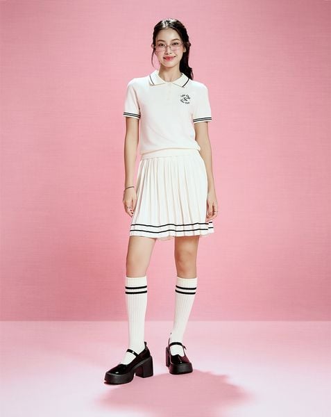  Áo dệt kim cổ polo thêu chữ 