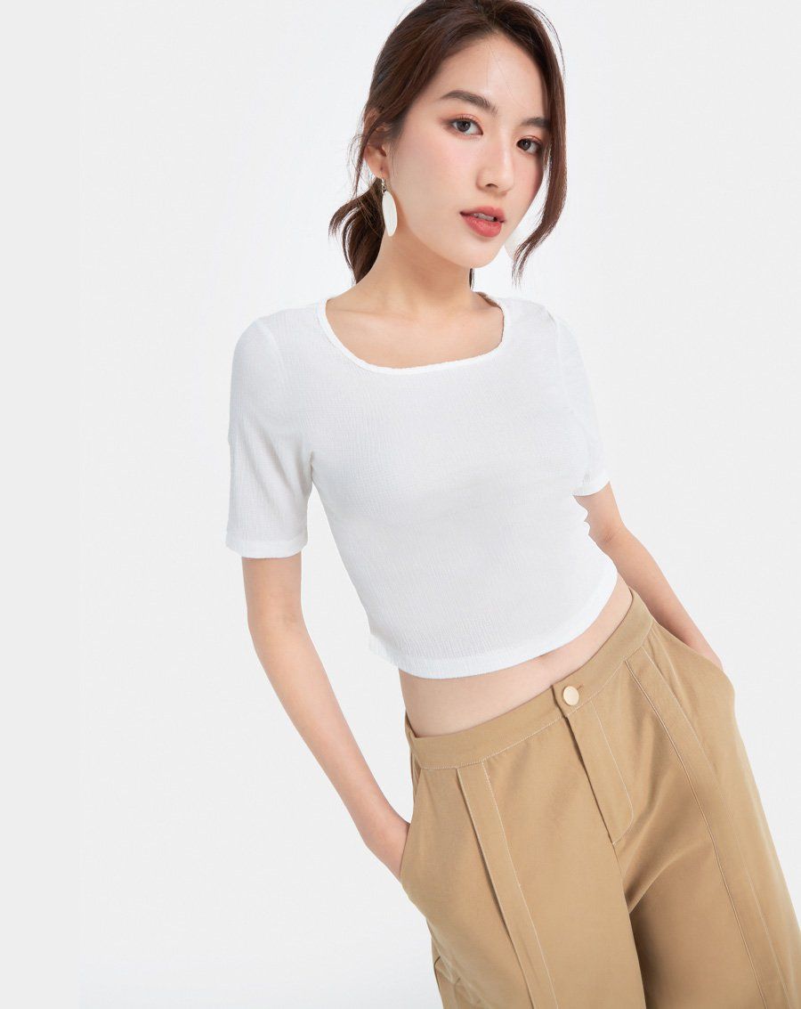 WOMENS SLUB JERSEY SHORT SLEEVE CROPPED TSHIRT UNIQLO PH #23 WOMENS SLUB JERSEY SHORT SLEEVE CROPPED TSHIRT UNIQLO PH
