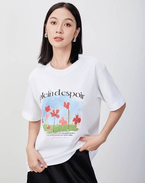  Áo thun form rộng in kỹ thuật số tranh đồng hoa 