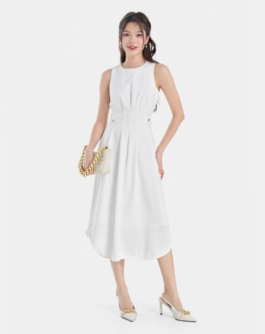  Đầm midi sát nách xếp ly 