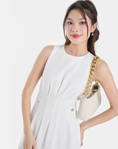  Đầm midi sát nách xếp ly 