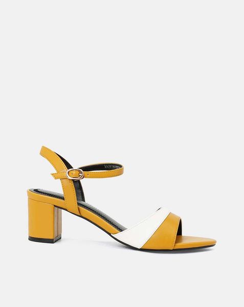 Giày sandal gót vuông phối color block