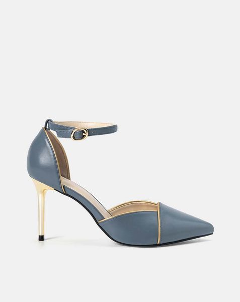 Giày cao gót gót thanh mặt giày viền si ánh đồng JNCG09147