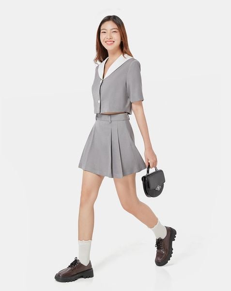  Áo kiểu blazer ngắn phối cổ trắng 