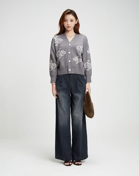 Áo khoác cardigan form boxy in monogram JUNO