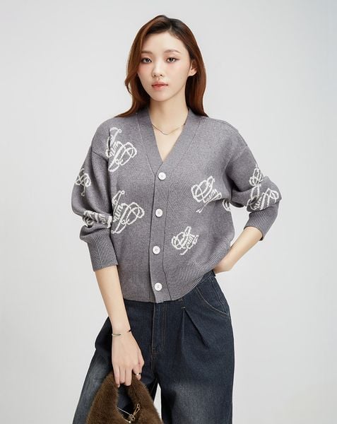  Áo khoác cardigan form boxy in monogram JUNO 
