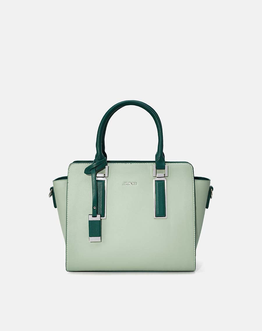 Túi xách trung tote charm trang trí phối 2 màu - Image 1