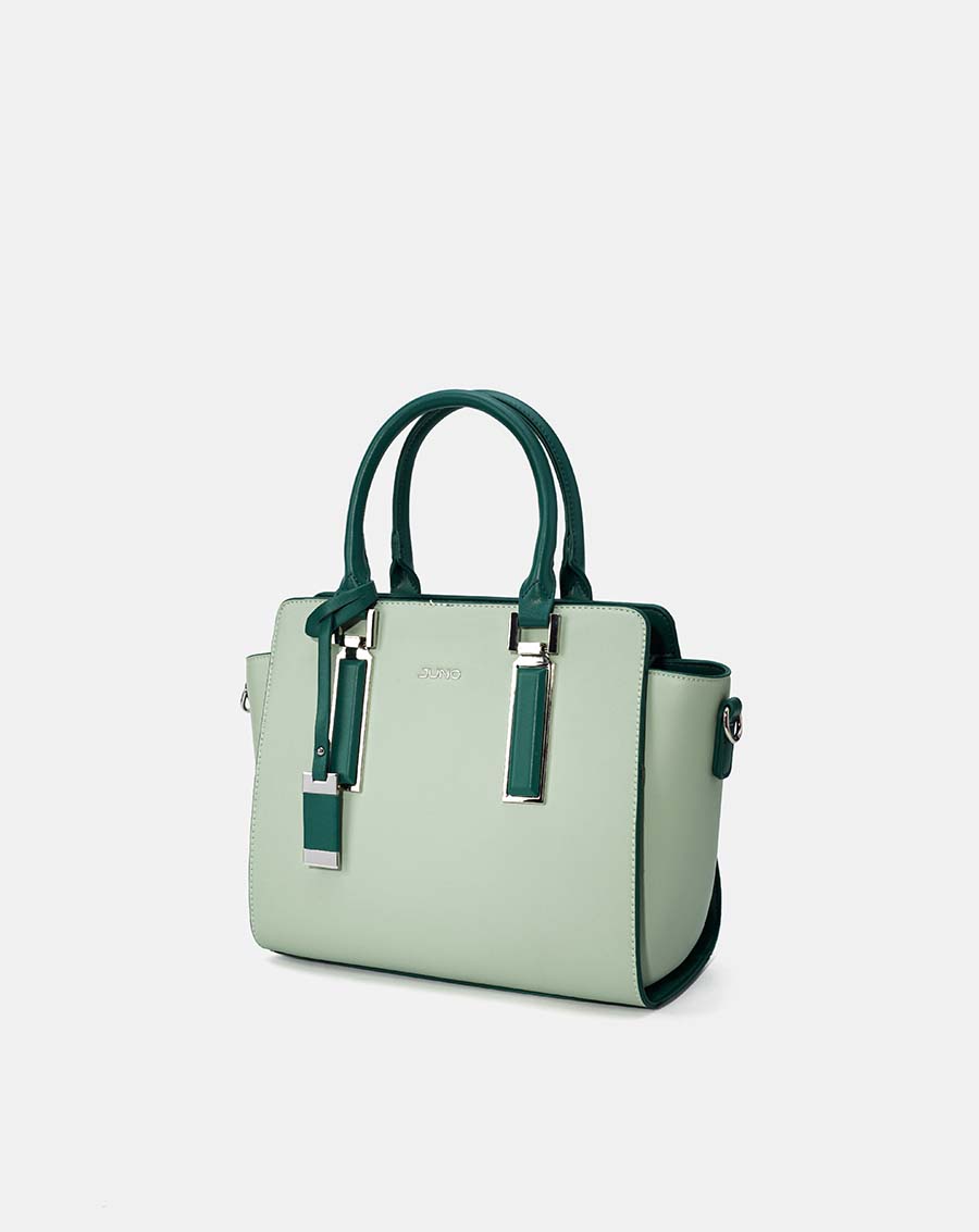 Túi xách trung tote charm trang trí phối 2 màu - Image 6