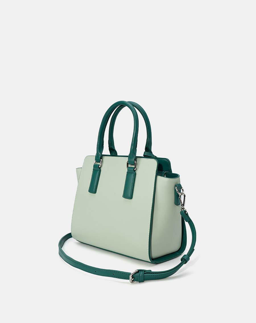Túi xách trung tote charm trang trí phối 2 màu - Image 7