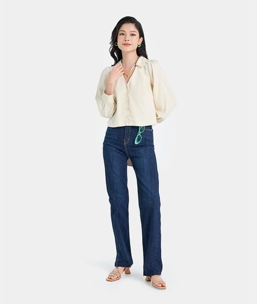 Quần jeans dài lưng cao ống côn