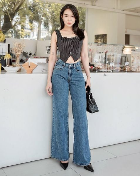 Quần Denim cạp trễ ống suông