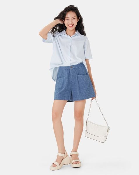 Quần short denim phối lưng thun