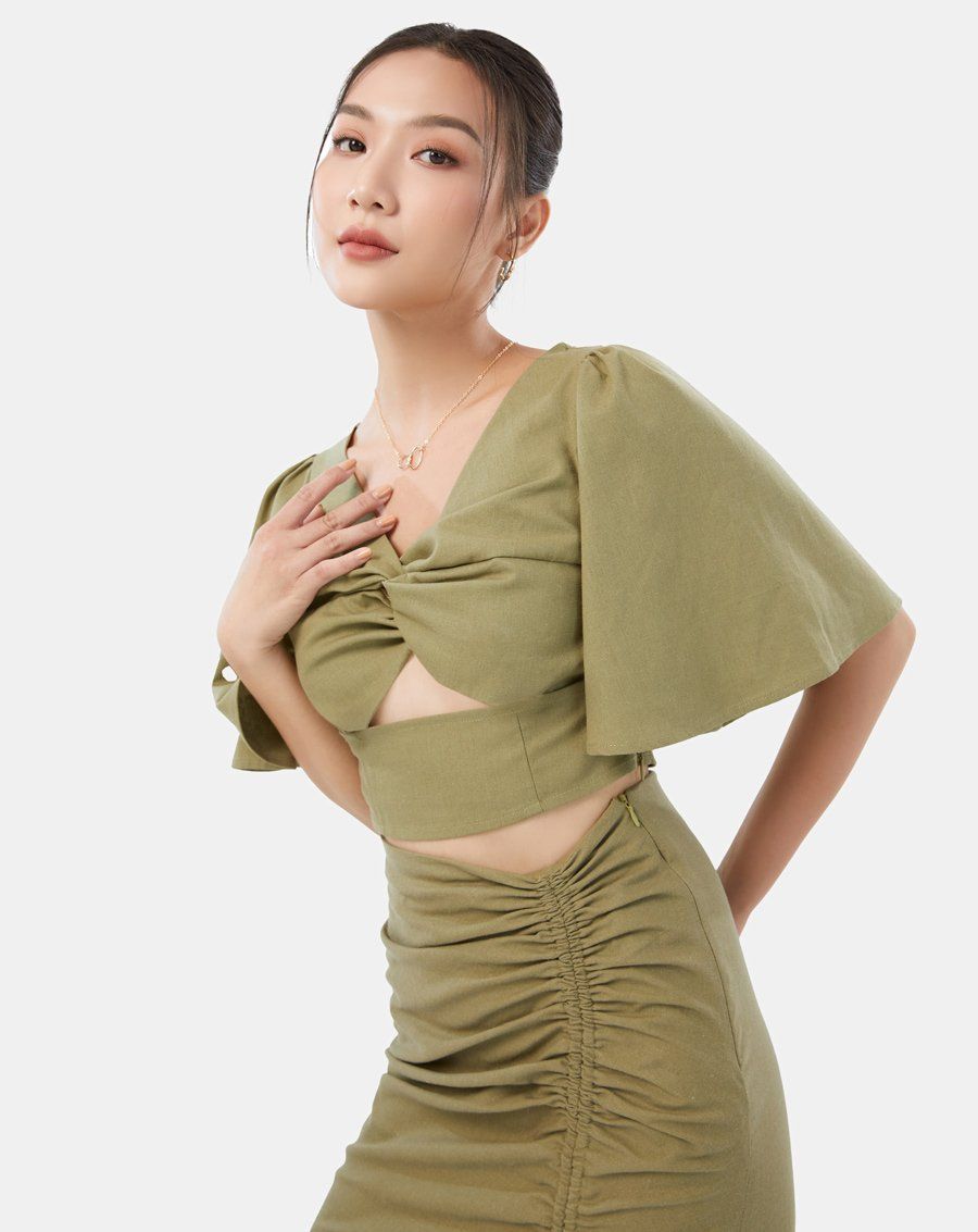 Áo Xoắn Cổ V Tay Cánh Tiên