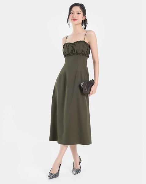 Đầm midi hai dây nhún ngực