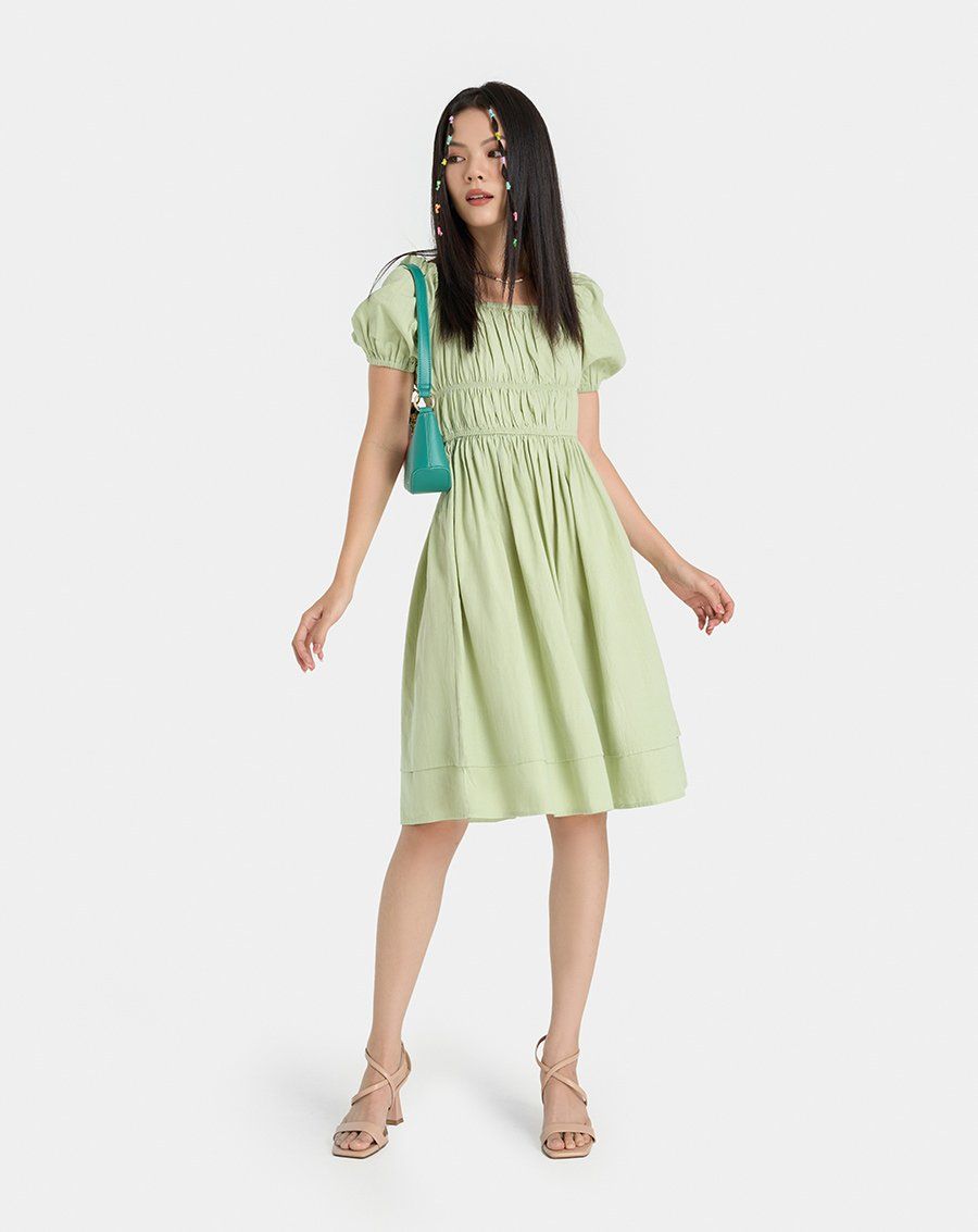 Đầm midi luồn thun ngực