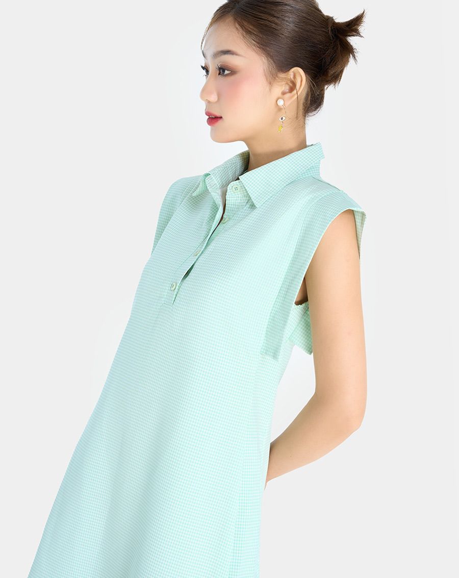 Đầm mini cổ sơ mi vai chờm