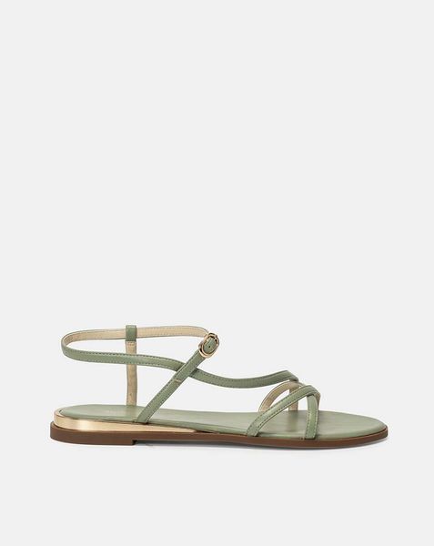 Giày sandal mũi tròn quai mảnh bất đối xứng