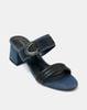 Giày Sandal Gót Trụ Thấp Quai Ngang Phối Khóa