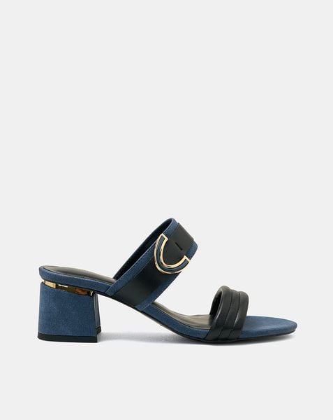 Giày Sandal Gót Trụ Thấp Quai Ngang Phối Khóa