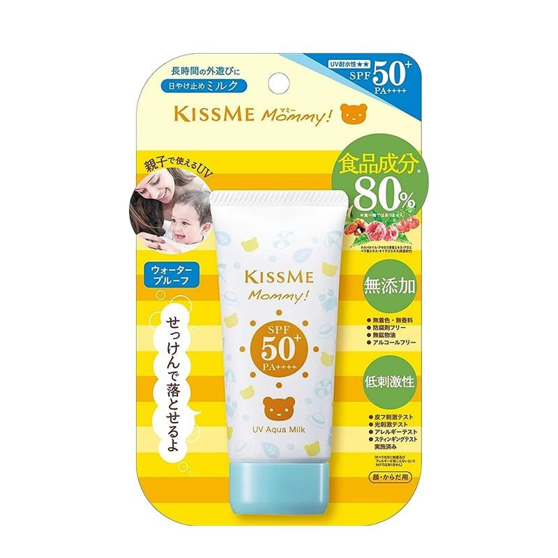 Kem Chống Nắng KISSME Dưỡng Ẩm, Dịu Nhẹ, Chống Thấm Nước Cho Trẻ Em Mommy UV Aqua Milk SPF 50+ PA++++ 50g
