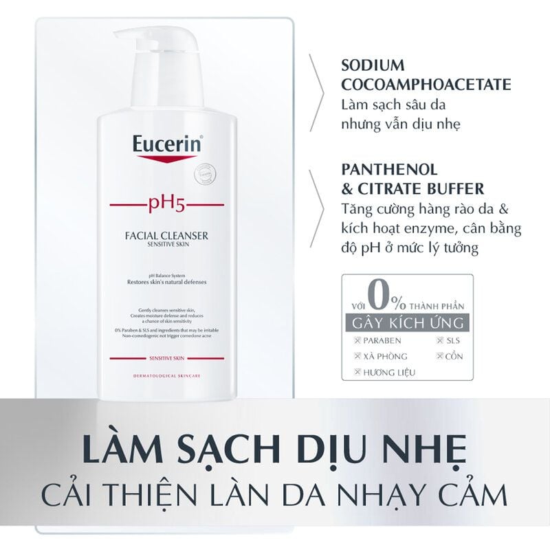 Sữa Rửa Mặt Làm Sạch Sâu Cho Da Nhạy Cảm Eucerin pH5 Facial Cleanser Sensitive Skin