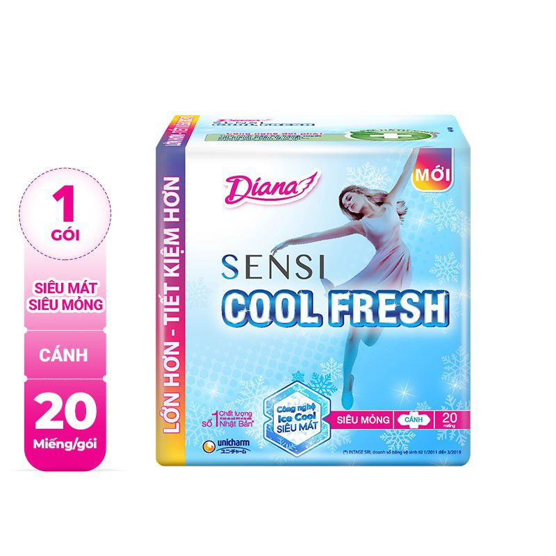 [2 Items] Set Băng Vệ Sinh Diana Sensi Cool Fresh Có Cánh (Gói 20 Miếng) Và Cool Fresh Ban Đêm 29cm (2 Miếng)(Che tên sản phẩm khi giao hàng)