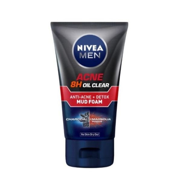 Sữa Rửa Mặt Kiểm Soát Nhờn & Hỗ Trợ Giảm Mụn Nivea Men Acne 8H Oil Clear 10X Acne-Damaged Skin Reduction Detox Mud