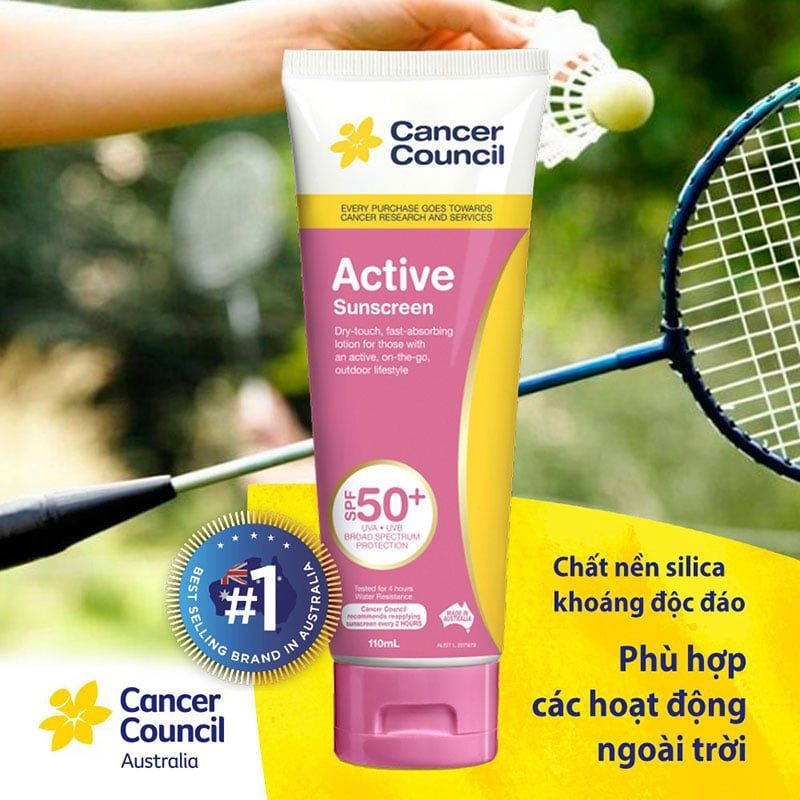 Kem Chống Nắng Năng Động Bảo Vệ Da Khỏi Tia UV Cancer Council Active Sunscreen SPF50+/PA++++ #SENSITIVE 110ml