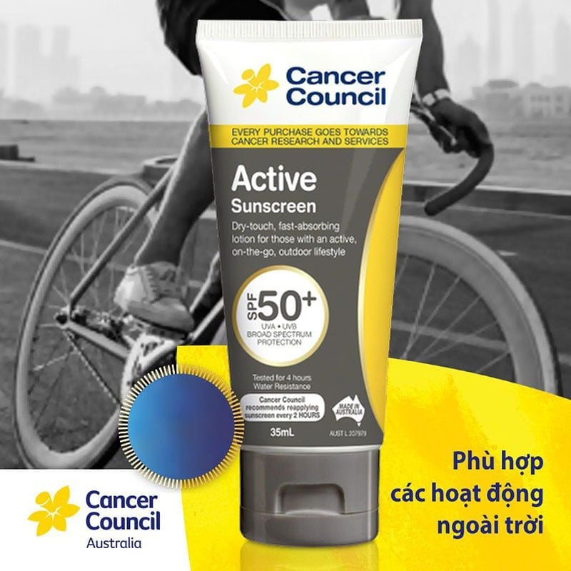 Kem Chống Nắng Cancer Council Năng Động Bảo Vệ Da Tránh Tia UV Active Sunscreen SPF50+/PA++++ #SENSITIVE 110ml