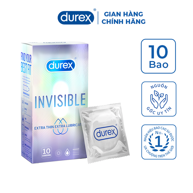 [Hộp 10 Cái] Bao Cao Su Siêu Mỏng Cao Cấp Durex Invisible Extra Lubricated Condoms (Che tên sản phẩm khi giao hàng)