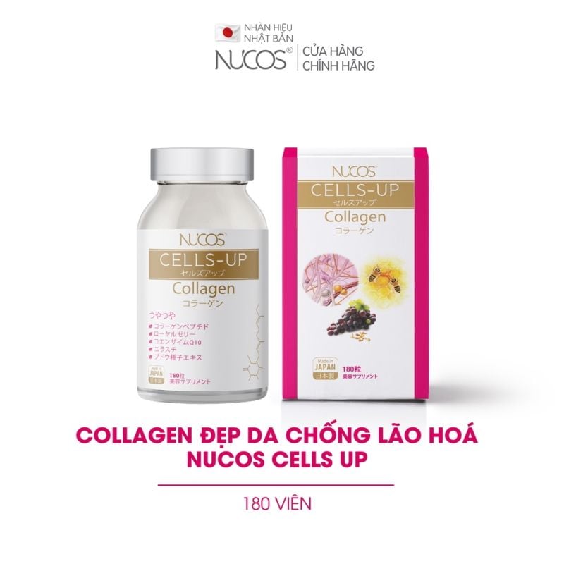 [ Hộp 180 Viên] Viên Uống Collagen Nhật Bản Da Ẩm Mịn Tươi Trẻ, Ngăn Ngừa Lão Hóa Nucos Cell Up Collagen