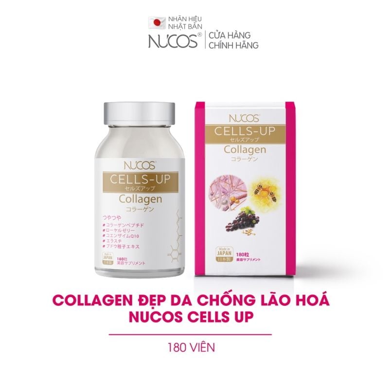 [ Hộp 180 Viên] Viên Uống Collagen Nucos Nhật Bản Da Ẩm Mịn Tươi Trẻ, Ngừa Lão Hóa Cell Up Collagen